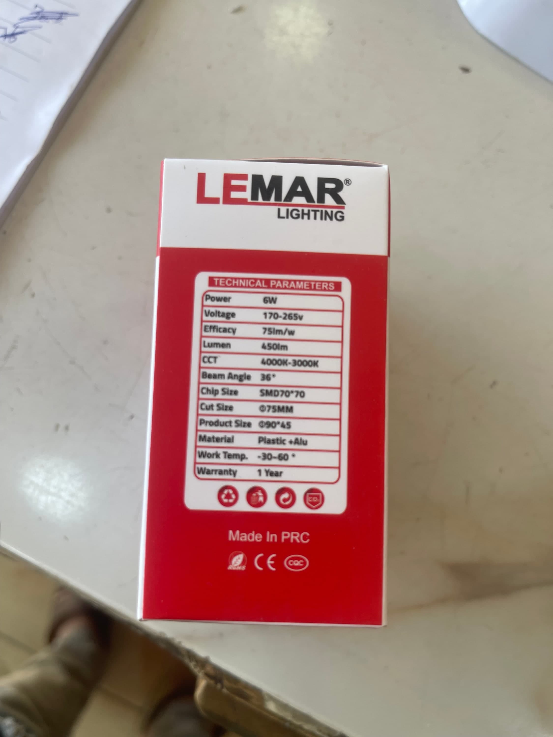 سبوت تريملس 6 واط ضوء بارد 450 لومن بإطار معدني أبيض 6.5 سم