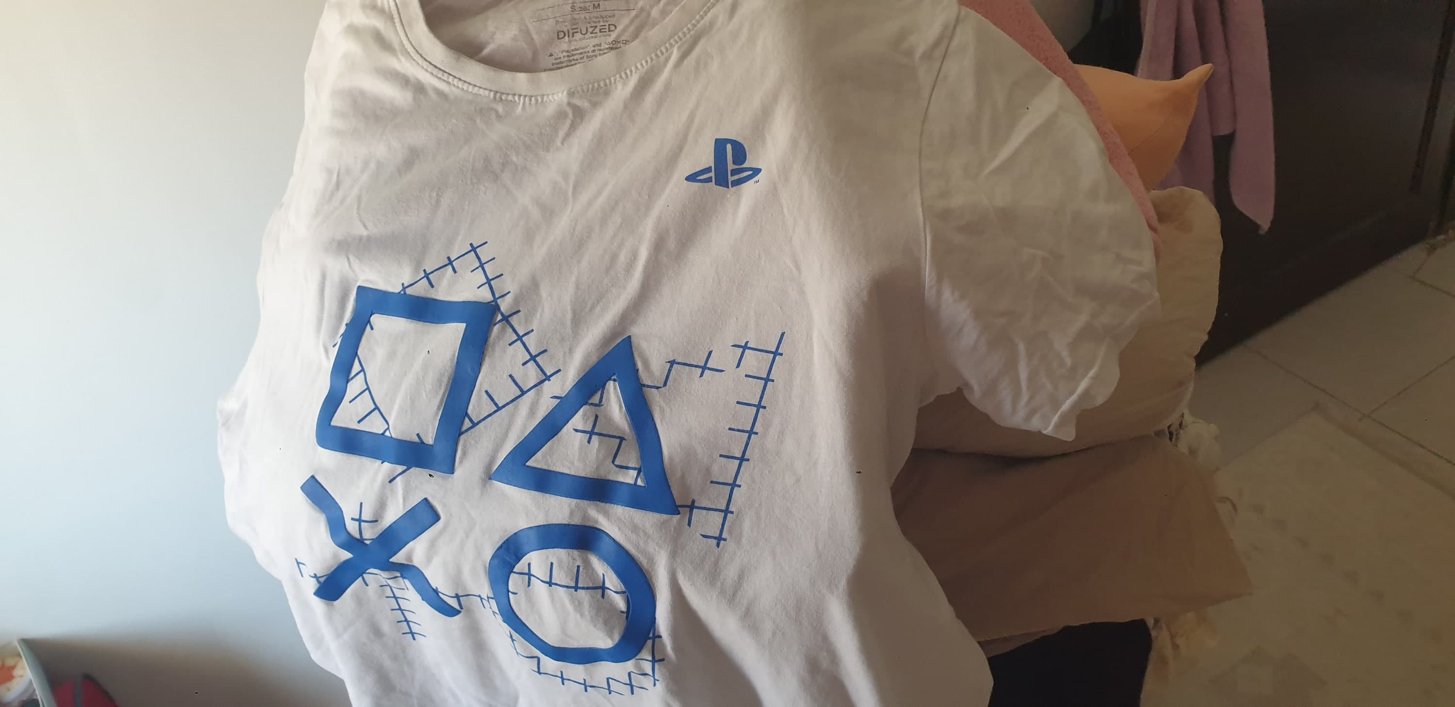 تيشيرت PlayStation رسمي قطني أبيض برموز زرقاء مقاس M