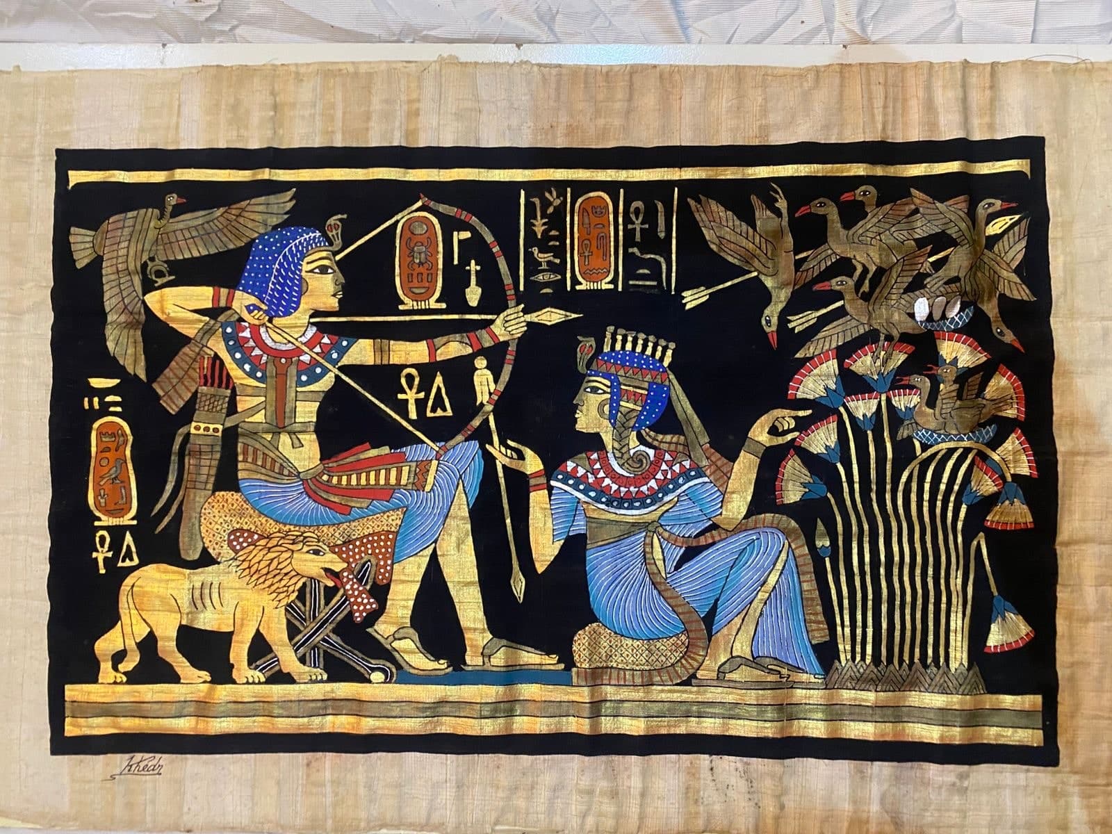 لوحة فرعونية مرسومة يدويًا على ورق البردي المصري 40 × 60 سم