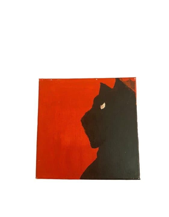 لوحة أكريليك يدوية على كانفاس لقطة سوداء على خلفية حمراء 20 × 20 سم