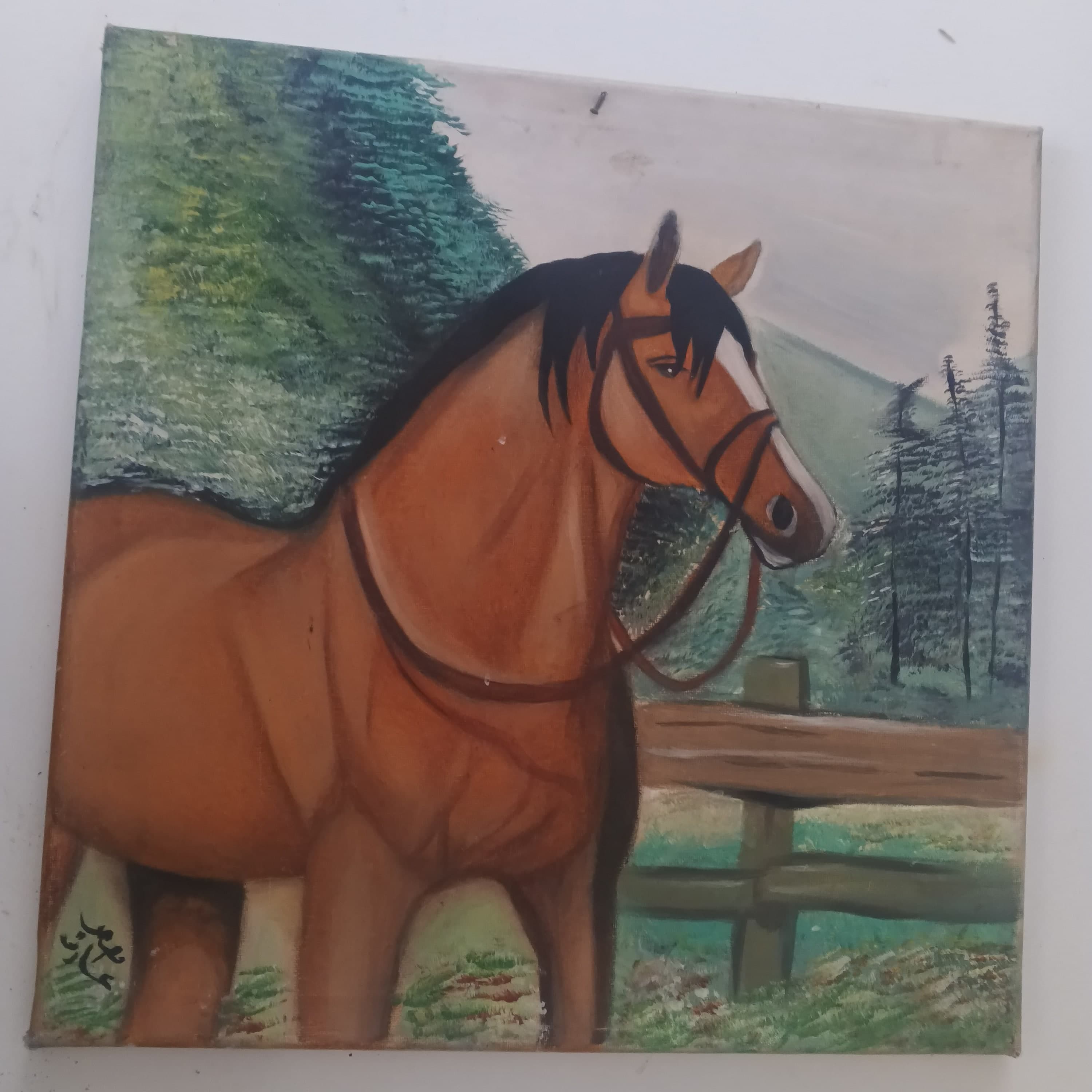 لوحة زيتية لحصان عربي على قماش 40 × 40 سم