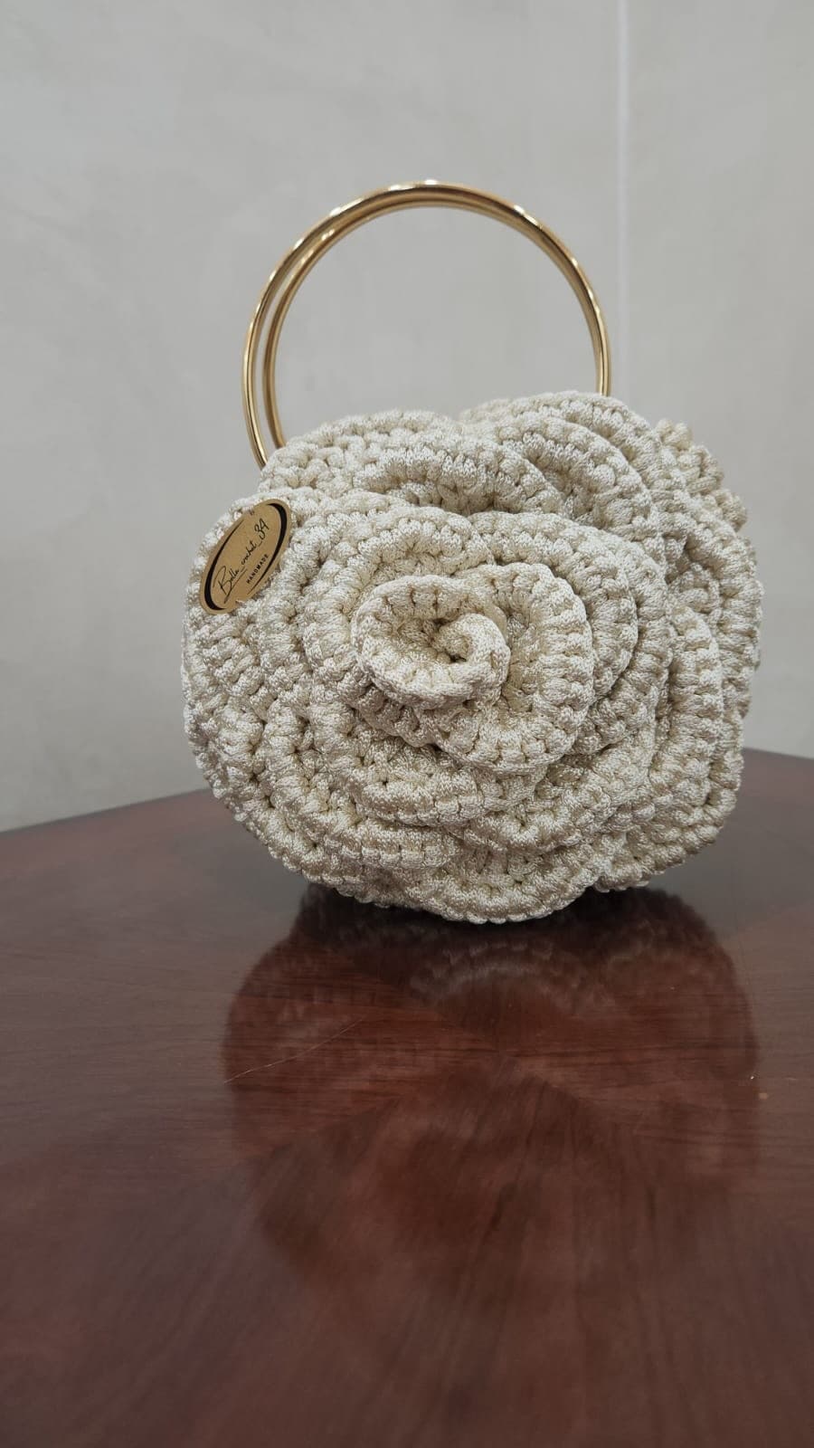 حقيبة سهرة كروشيه يدوية Rose Style بوردة بارزة ومقبض معدني وبطانة حريرية